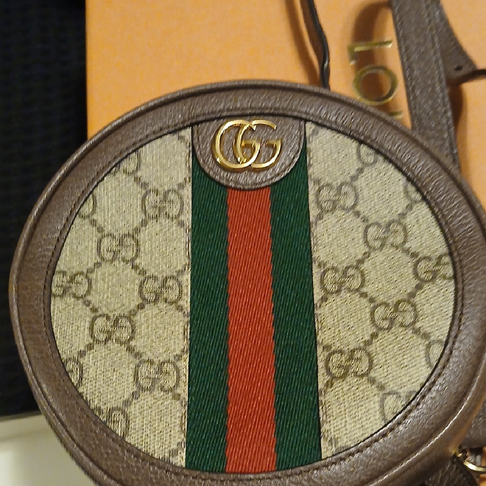 Gucci Beige and Green Round Crossbody Bag